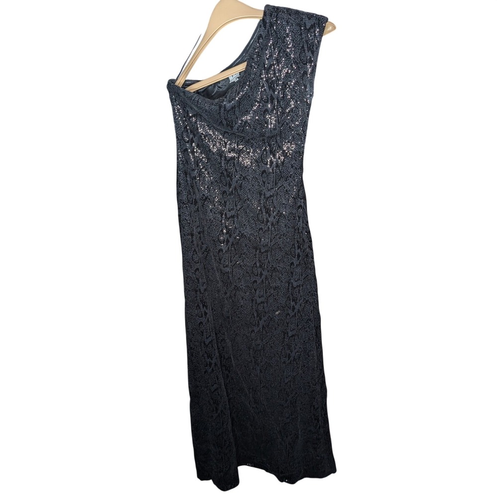 Halston Heritage Black One Shoulder All Over Sequin Evening Gown Silk Lined Sz 4